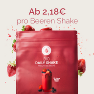 DAILY SHAKES "BEERE": Preisgrafik ab 2,18 Euro pro Shake, Beutel mit Beeren