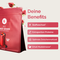 DAILY SHAKES "BEERE": Grafik des Beutels mit Benefit-Hinweisen
