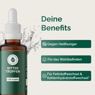 BITTERTROPFEN: Grafik der Flasche mit Benefit-Hinweisen