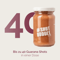 ENERGIE GUARANA SHOTS: Grafik, bis zu 40 Guarana Shots in einer Dose, Glas mit Pulver