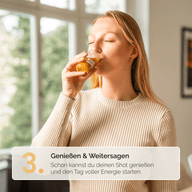 IMMUN SHOTS: Frau trinkt den zubereiteten Shot