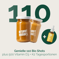 IMMUN SET: Grafik, 110 Bio Shots plus Vitamin D3 und K2, zwei Gläser und eine Pipette