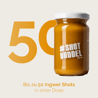 KURKUMA SHOTS: Grafik, bis zu 50 Shots in einer Dose, Glas mit Pulver