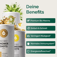 MATCHA MORNING-SET: Grafik der Dosen mit Benefit-Hinweisen zu Matcha