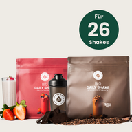 KENNENLERNSET SHAKES & SHAKER: Schoko- und Beeren-Beutel mit Shaker, Hinweis auf 26 Shakes