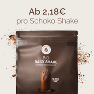 DAILY SHAKES "SCHOKO": Preisgrafik ab 2,18 Euro pro Shake, Beutel mit Schokopulver